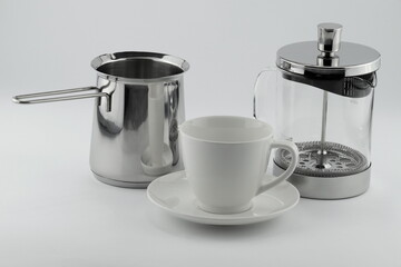Coffee set - coffee french press maker, jug frothing milk and cup