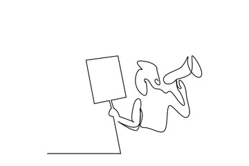 woman activist protest holding megaphone and billboard