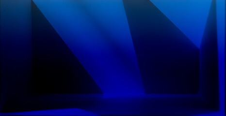 Inside the blue room, there is a space with light and shadow abstract patterns.