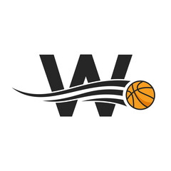 Letter W Basket Ball Logo Design For Basket Club Symbol Vector Template. Basketball Logo Element