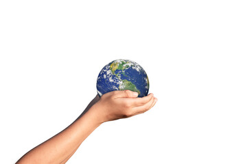 Earth, globe in hand on transparent background - PNG format. Elements of this image furnished by NASA