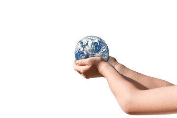 Earth, globe in hand on transparent background - PNG format. Elements of this image furnished by NASA
