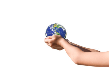 Earth, globe in hand on transparent background - PNG format.. Elements of this image furnished by NASA