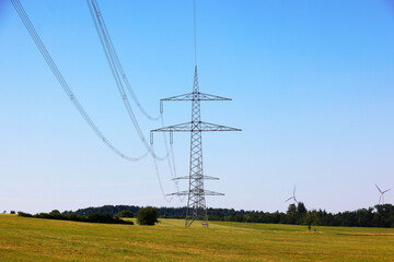 A Power Pylon in the Fields in Hohenlohe, Germany