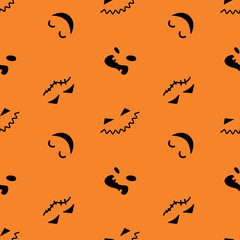 Seamless pattern with smiling faces of ghosts or Halloween pumpkins on an orange background. Vector illustration