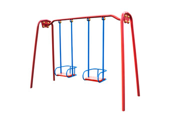 Child swing isolated on white background. Metal child swings from playground. Kids swings. Metal...
