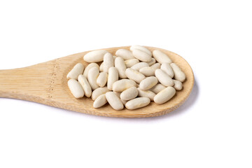 Fototapeta na wymiar White beans in a spoon isolated over white background