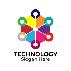 Technology hexagonal logo, modern, minimalist, futuristic. Vector logo template with colorful design.