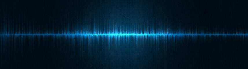 Panorama Blue Light Digital Sound Wave Background,technology and earthquake wave diagram concept,design for music studio and science,Vector Illustration. - obrazy, fototapety, plakaty