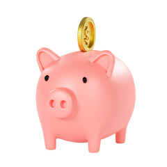 Piggy bank and dollar coin isolated 3d render