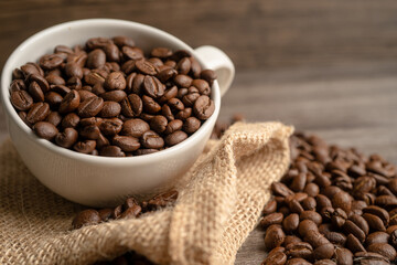 Fototapeta premium Coffee bean in cup, import export trade commerce.