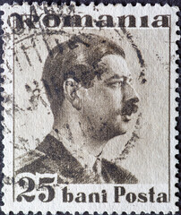 ROMANIA - CIRCA 1940: a postage stamp from Romania , showing a portrait of King Carol II of Romania...