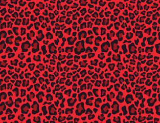 Fototapeta na wymiar Leopard print vector seamless pattern, red background for textile. Animal