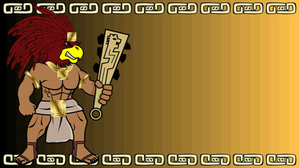 mexican aztec warrior eagle god cartoon illustration background. poster vector format - obrazy, fototapety, plakaty