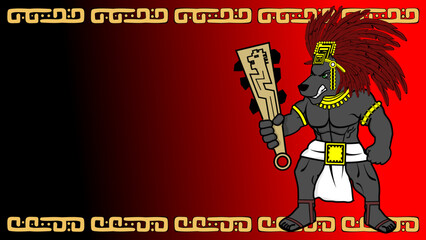 mexican aztec warrior xolotl god cartoon illustration background. poster vector format