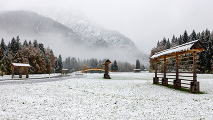 Traditional Slovene Haystack in Winter Snow at Valley of Tamar