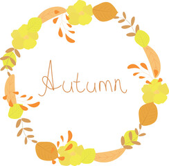 Autumn composition of yellow and orange leaves. Round wreath with leaves. For postcards and cards. Leaves frame. Flat style. Vector.