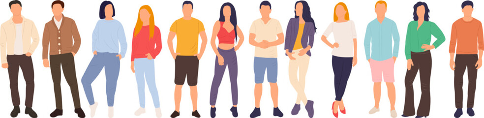 Fototapeta premium fashion women and men in flat style isolated, vector