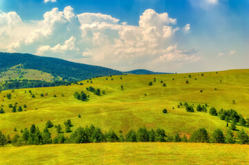 Mountain landscape during summer day at Zlatibor, Serbia.