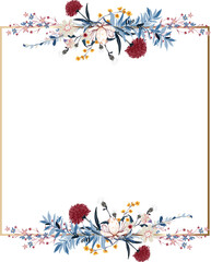 Blooming florals wreath with leaves and  flowers frame illustration