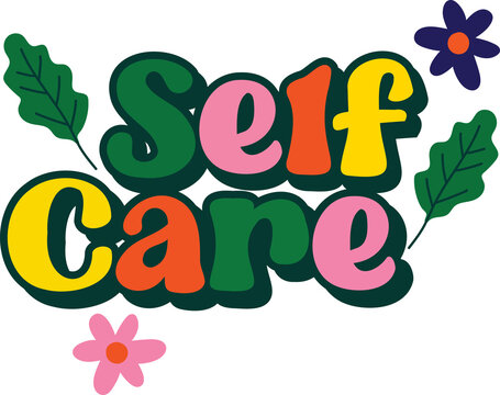 self-care theme: girls, heart, mask, flower,meditation,illustration, hand drawn style