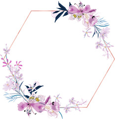 Floral illustration , leaf wreath ,frame with line geometric shape