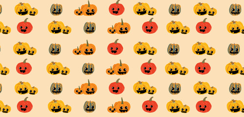 Seamless pattern with halloween theme. Halloween themed pattern for wallpapers or gift wrapping. Cute pumpkins pattern.