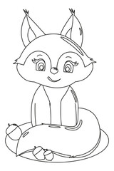 Coloring the outline of a cartoon cute little squirrel