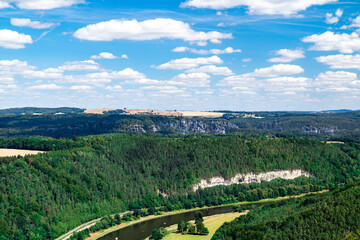 River valley with trees and sandstone Mountains © ING