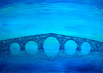 Art painting of the roman bridge