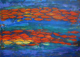 Red fishes abstract art painting