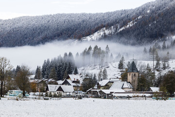 Winter Ratece Town in Slovenian Julian Alps