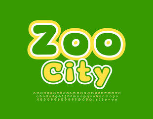 Vector green emblem Zoo City with bright Font. Set of Alphabet Letters, Numbers and Symbols