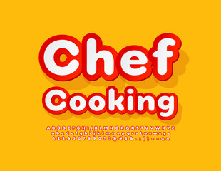 Vector quality sign Chef Cooking with sticker Alphabet Letters, Numbers and Symbols. Creative bright Font