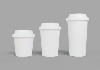 Coffee cup template in three sizes. Create your own label design or use as icons. 3d rendering.