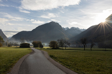 Fototapeta premium Morning in the Valley of Bovec Slovenia