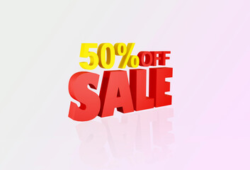3d tag of discount 50 percent off and sale. 50 percent discount offer tag for promotion 3d rendering