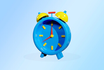 3D blue, glossy Alarm clock Modern design 3D rendering 