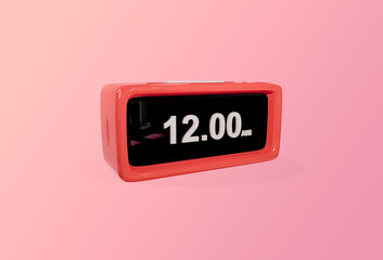 Red Color Digital alarm clock 3D rendering