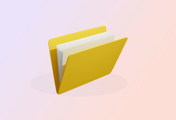 Business folder, document, paper icon, File management realistic icon.Yellow folder 3D rendering 