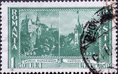 ROMANIA - CIRCA 1939: a postage stamp from Romania , showing a building of Sigmaringen & Peleș...