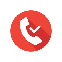 Contact phone flat icon, round button, long shadow style.