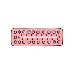 oral contraceptives pills, hormonal birth control pills doodle icon, vector color line illustration