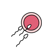fertilization concept, ovum and sperm doodle icon, vector color line illustration
