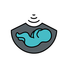pregnancy ultrasound doodle icon, vector color line illustration
