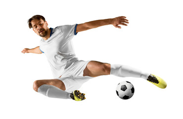 Soccer player in action on white background - 523863744