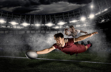 Try.  Rugby football player in action