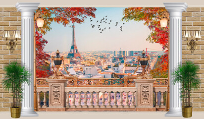 Eiffel Tower against the blue sky in Paris. France. Mural on the background of a romantic trip. Photo wallpapers.