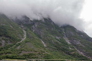 Panorama view of the Hardanger Fjord near Eidfjord Vestland in Norway (Norwegen, Norge or Noreg)
