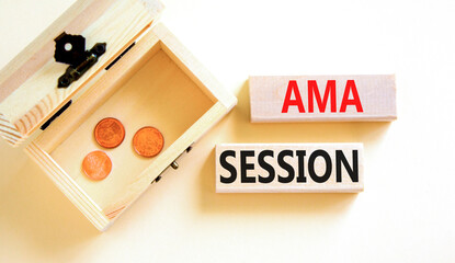 AMA ask me anything session symbol. Concept words AMA ask me anything session on wooden blocks on a...